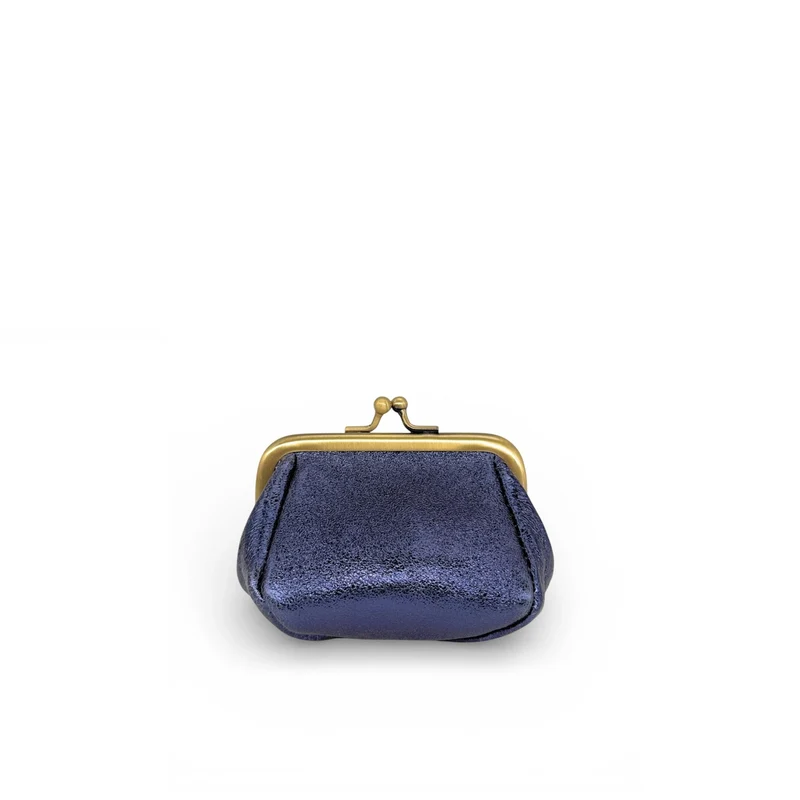 Pochette porte-monnaie en cuir irisé REINETTE Bleu nuit étoilée
