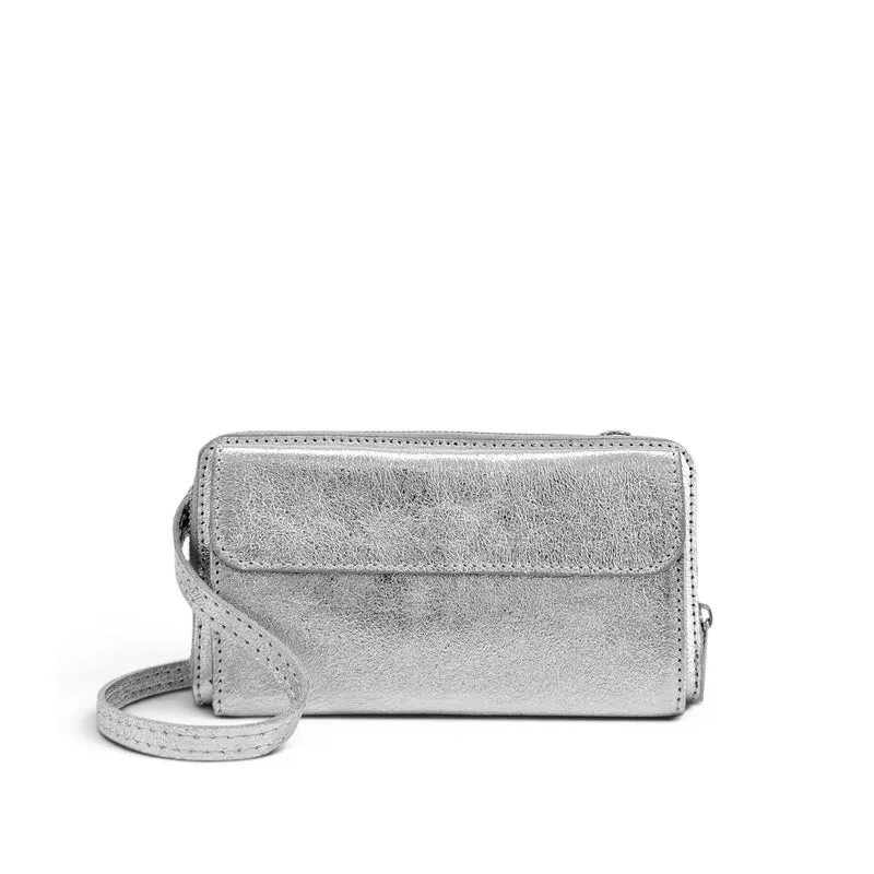Sac portefeuille à bandoulière en cuir irisé CITY Argent clair