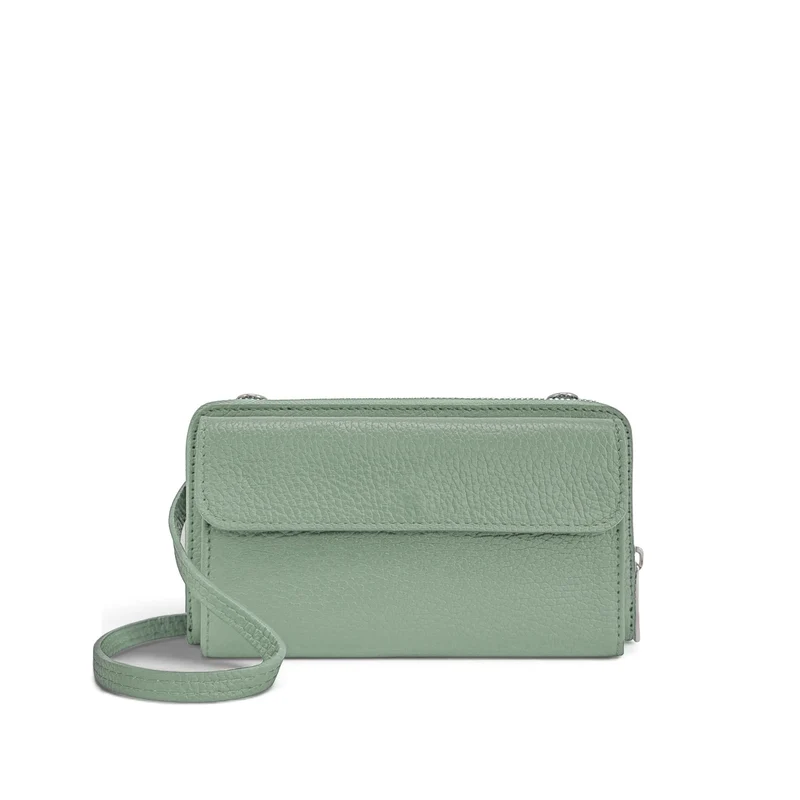 Sac portefeuille à bandoulière en cuir grainé CITY Vert pastel