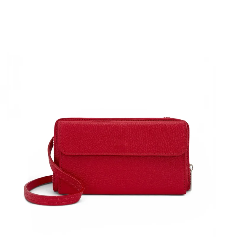 Sac portefeuille à bandoulière en cuir grainé CITY Rouge garance