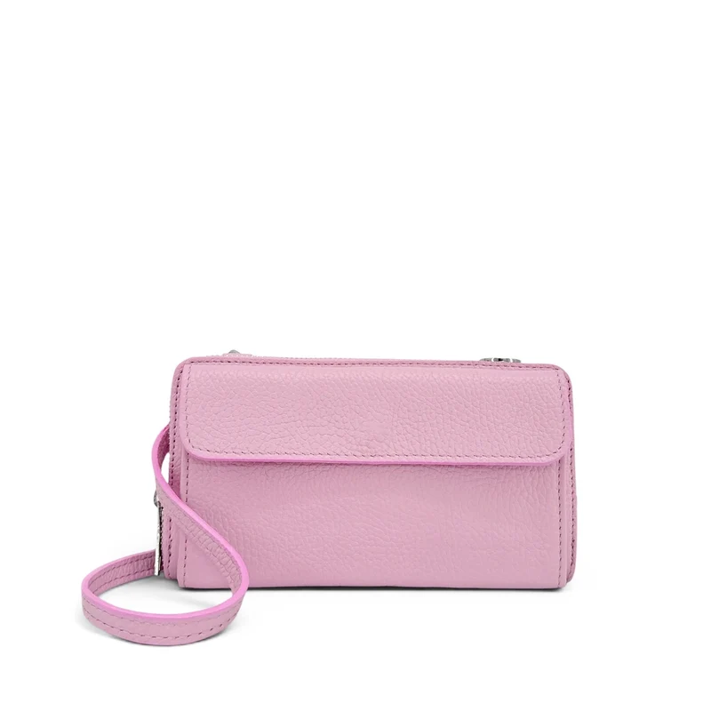Sac portefeuille à bandoulière en cuir grainé CITY Rose pastel