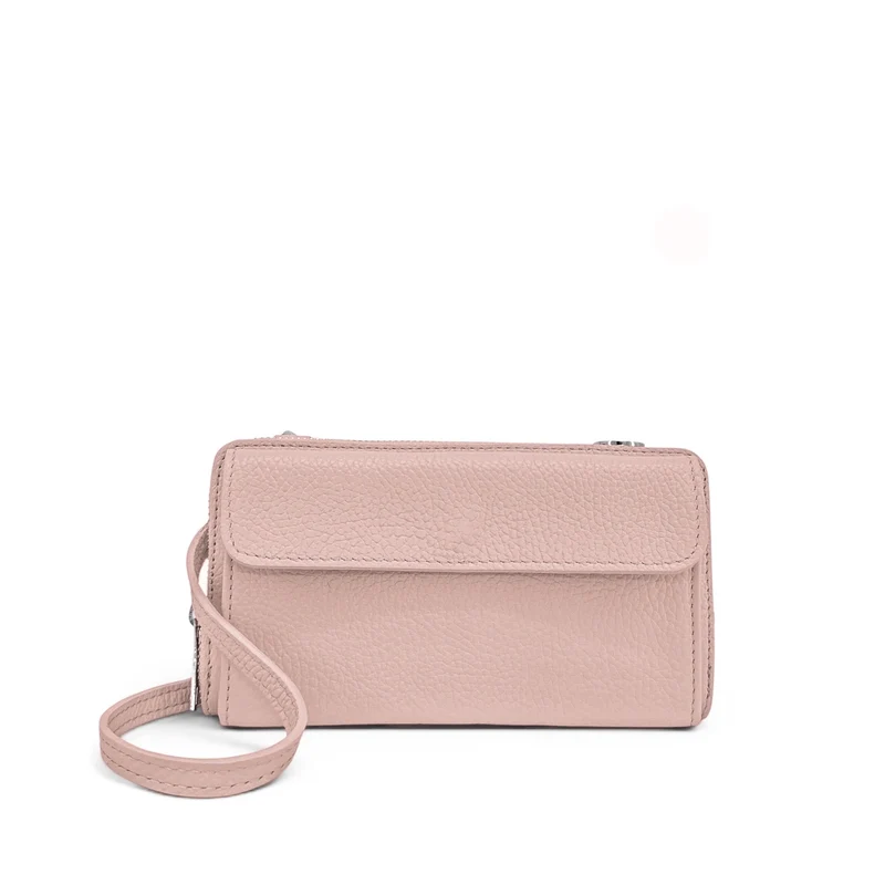 Sac portefeuille à bandoulière en cuir grainé CITY Rose nude