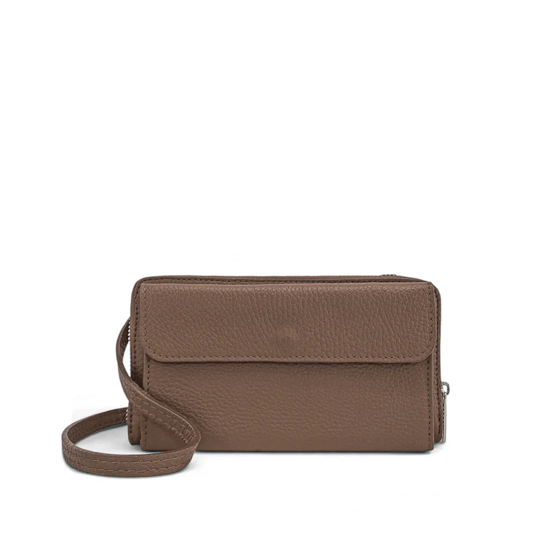Sac portefeuille à bandoulière en cuir grainé CITY Marron moka