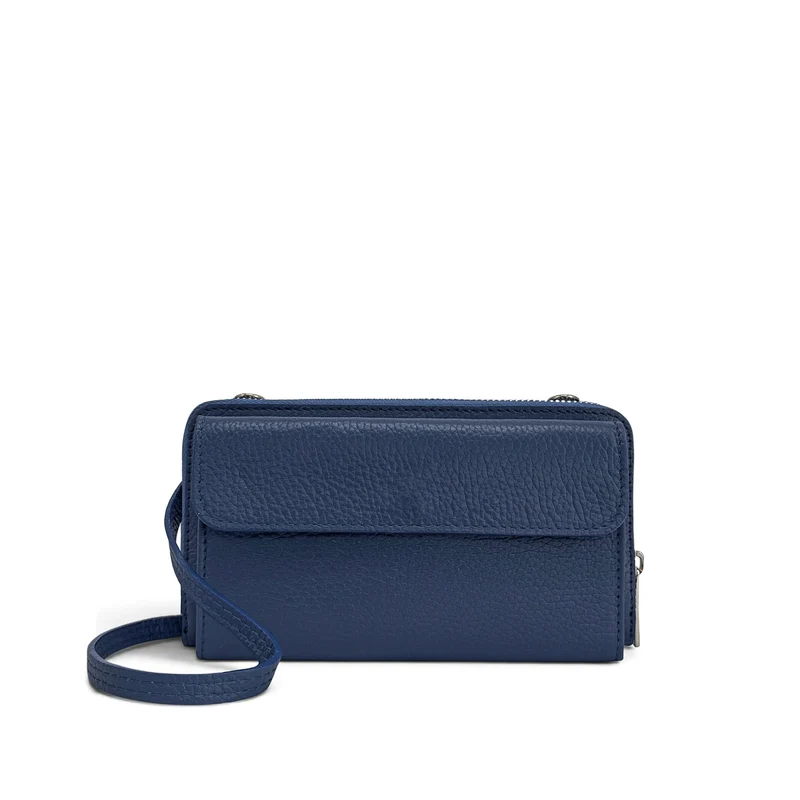 Sac portefeuille à bandoulière en cuir grainé CITY Bleu profond