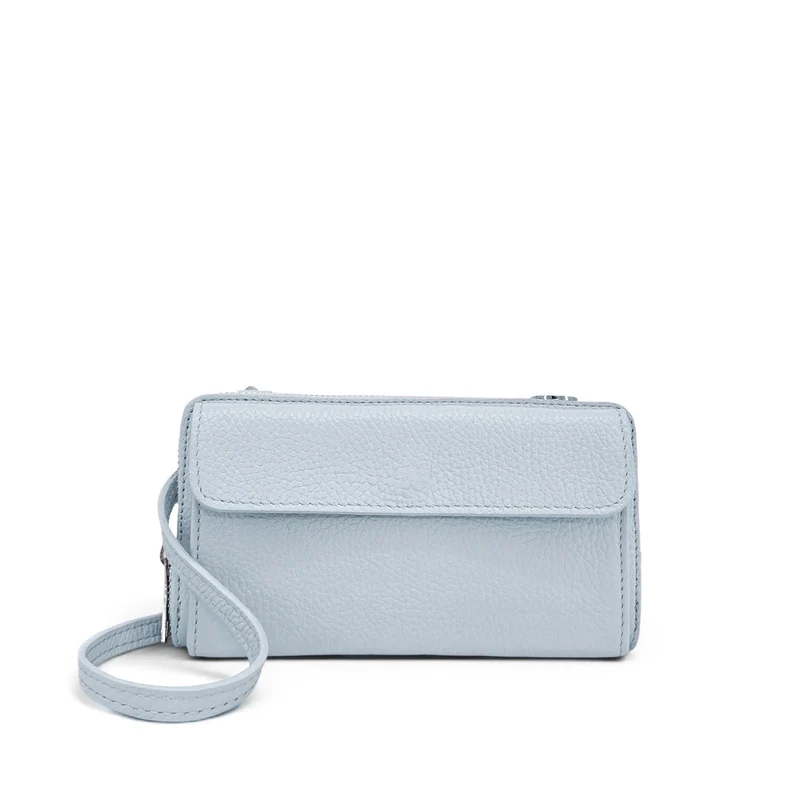 Sac portefeuille à bandoulière en cuir grainé CITY Bleu pastel