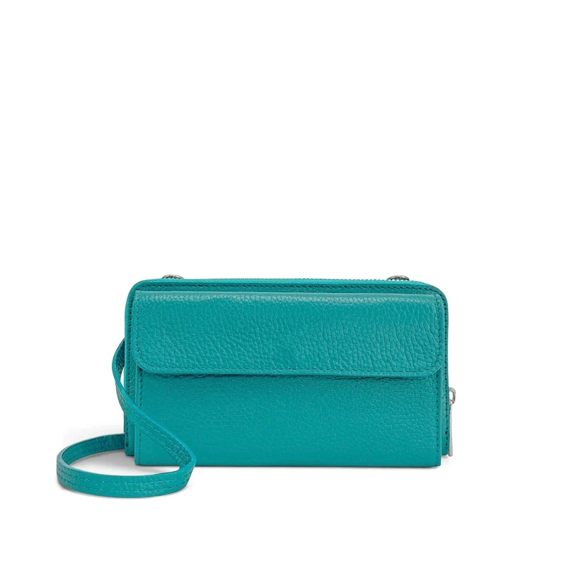 Sac portefeuille à bandoulière en cuir grainé CITY Bleu des mers du sud