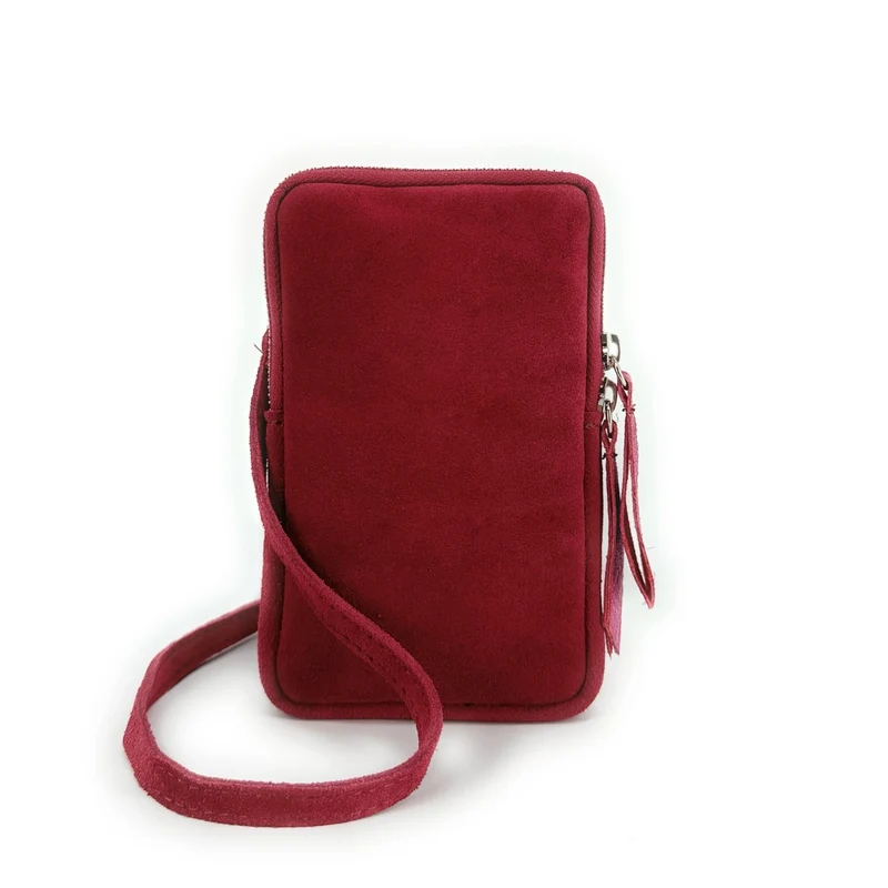 Pochette bandoulière en daim LOUVRE Rouge intense