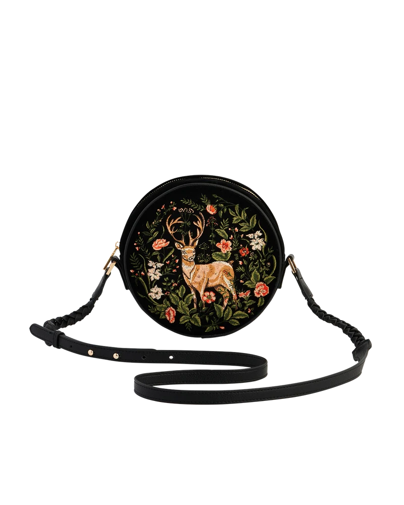 Black Embroidered Circle Bag