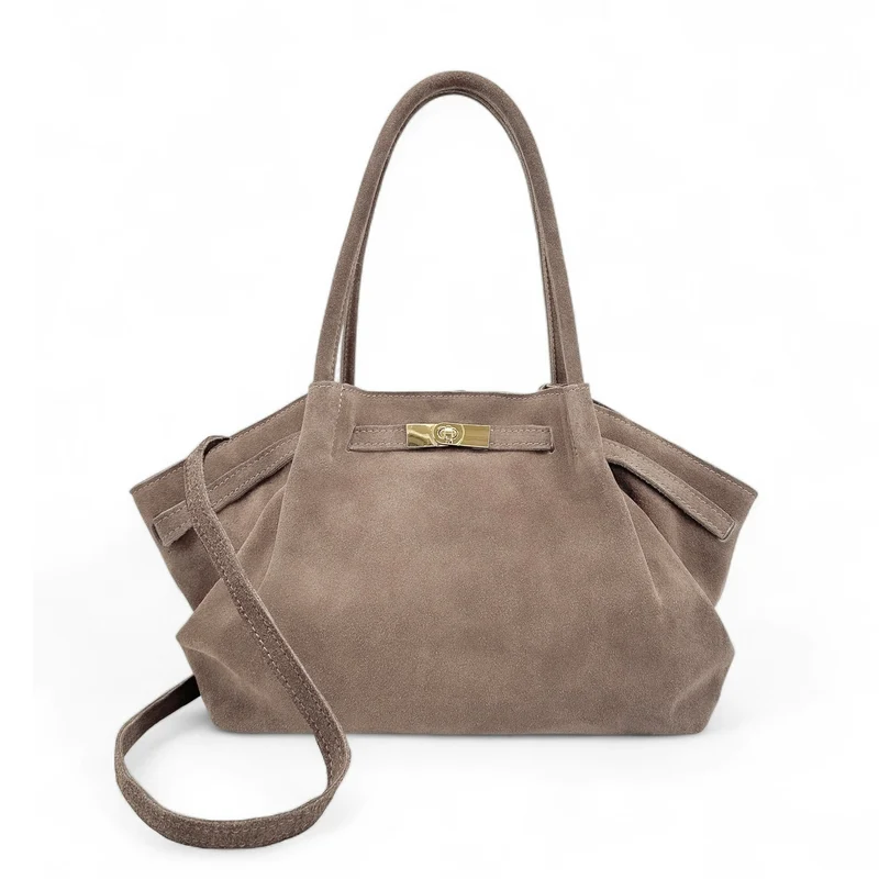 Sac cabas loose en daim ALANA Gris taupé
