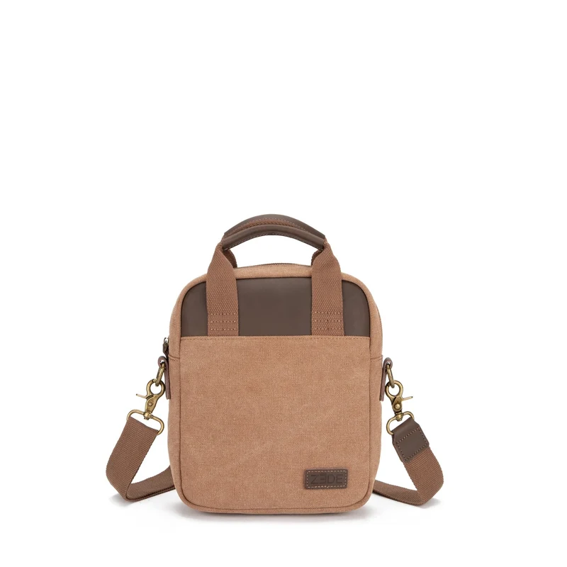 Sacoche en toile et cuir VANEAU Marron camel foncé