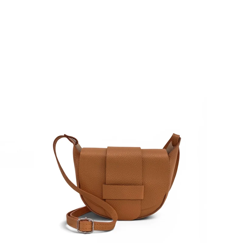 Mini sac besace en cuir grainé LOLLY Marron camel foncé