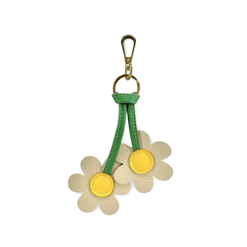 Porte-clés en cuir grainé FLOWA POWA Taupe clair