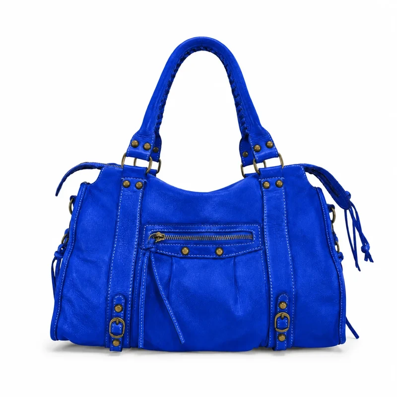 Sac à main en cuir vintage MISS STORM Bleu roi