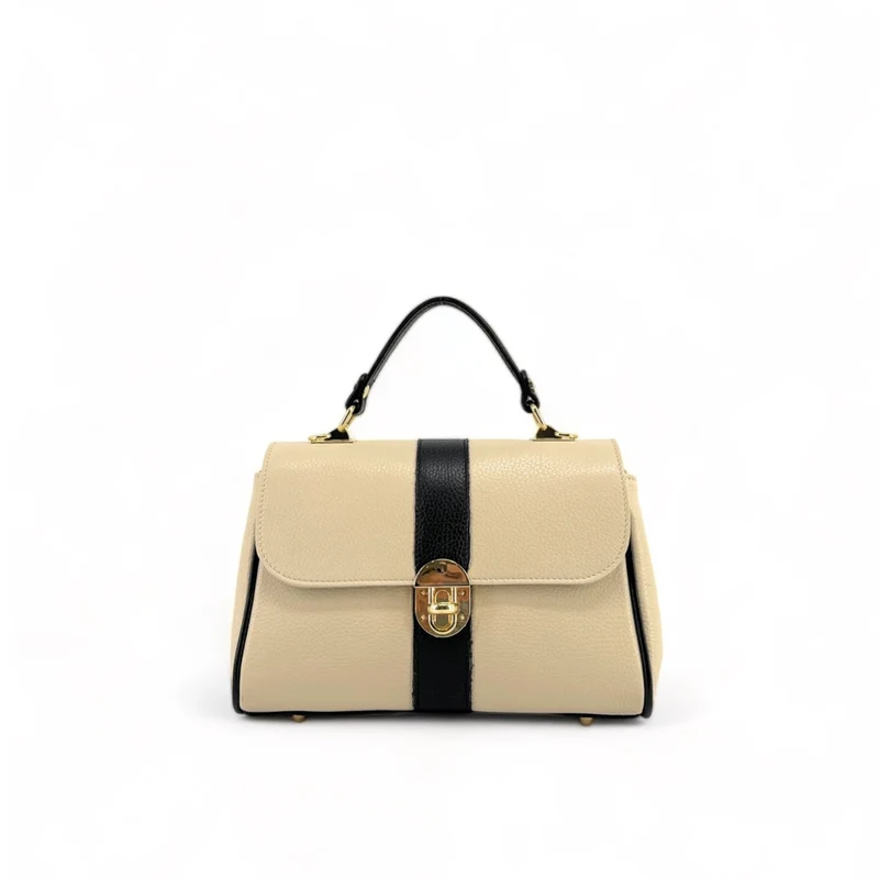 Sac à main en cuir grainé ZOE Beige / Noir