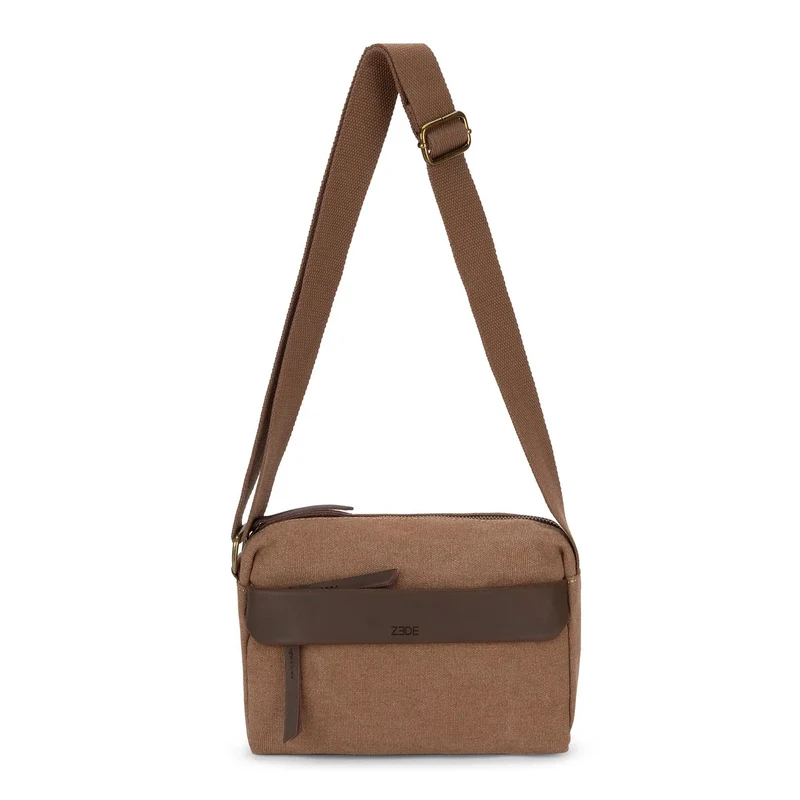 Sac trotteur en toile et cuir GARIBALDI Marron camel foncé