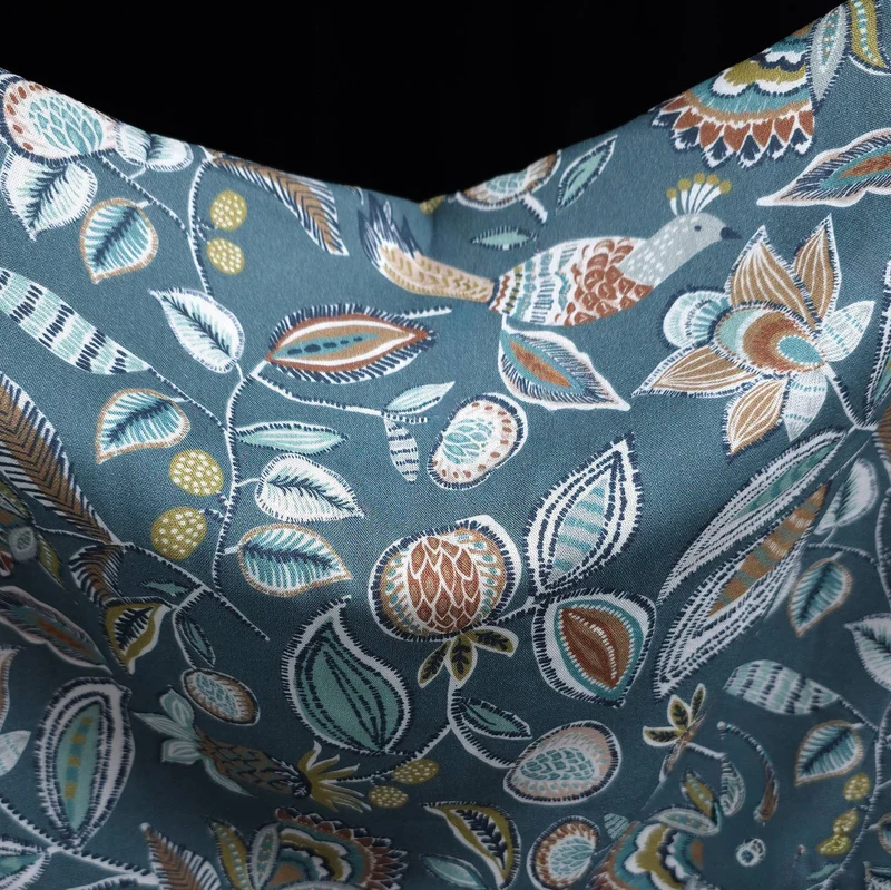 Tissu de viscose imprimé | Botanique sarcelle & oiseaux