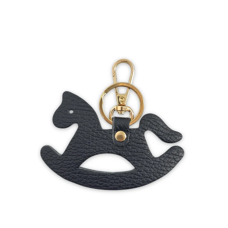 Porte-clés en cuir grainé ROCKY PONY Bleu marine