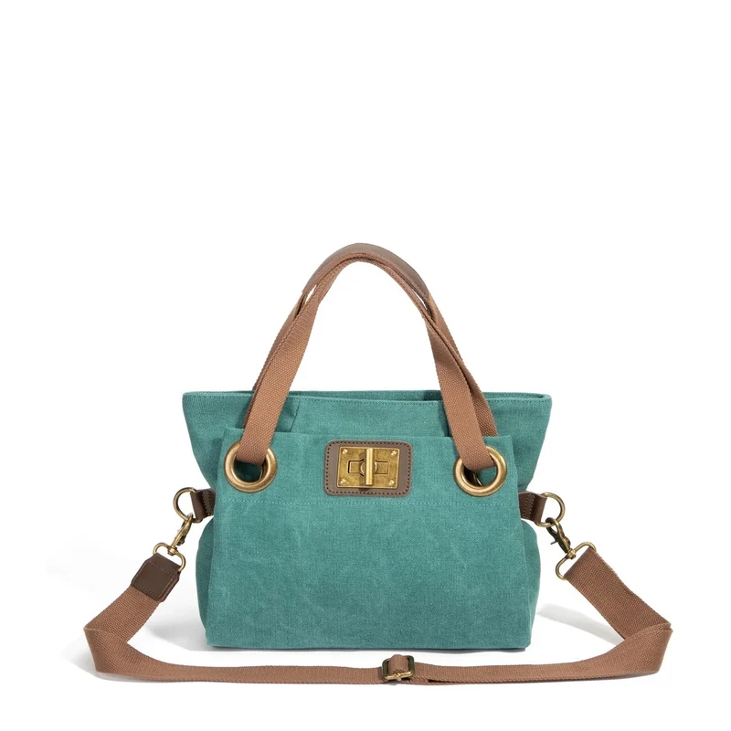 Sac porté épaule en cuir et toile PONT-DES-ARTS MINI Vert canard