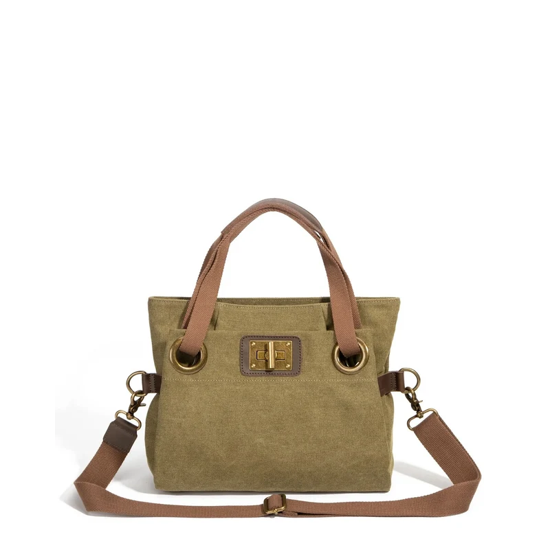 Sac porté épaule en cuir et toile PONT-DES-ARTS MINI Vert olive