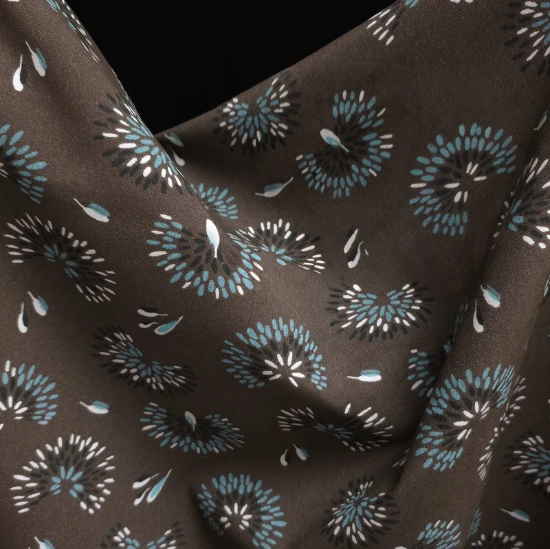 Tissu de viscose imprimé | Abstrait brun cacao & turquoise