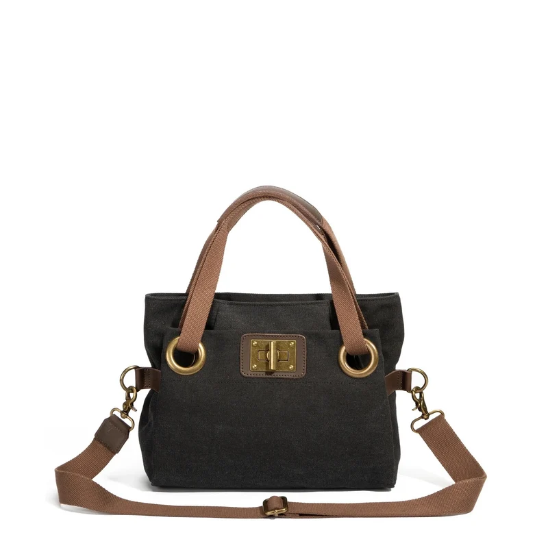 Sac porté épaule en cuir et toile PONT-DES-ARTS MINI Noir