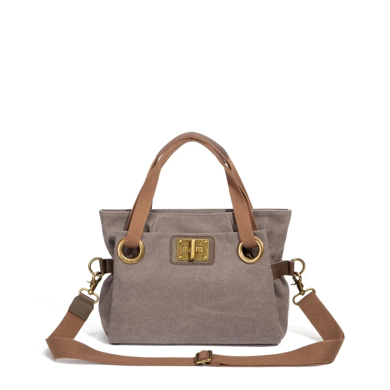 Sac porté épaule en cuir et toile PONT-DES-ARTS MINI Gris taupé