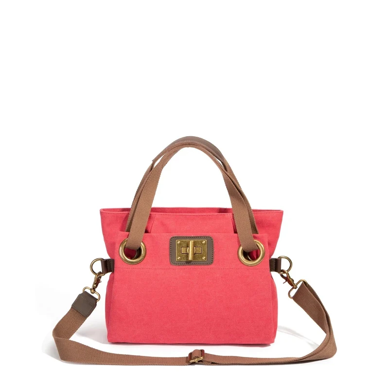 Sac porté épaule en cuir et toile PONT-DES-ARTS MINI Rose framboise