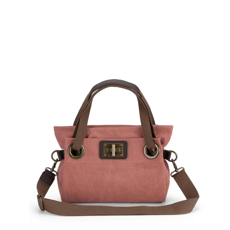Sac porté épaule en cuir et toile PONT-DES-ARTS MINI Rouge brique