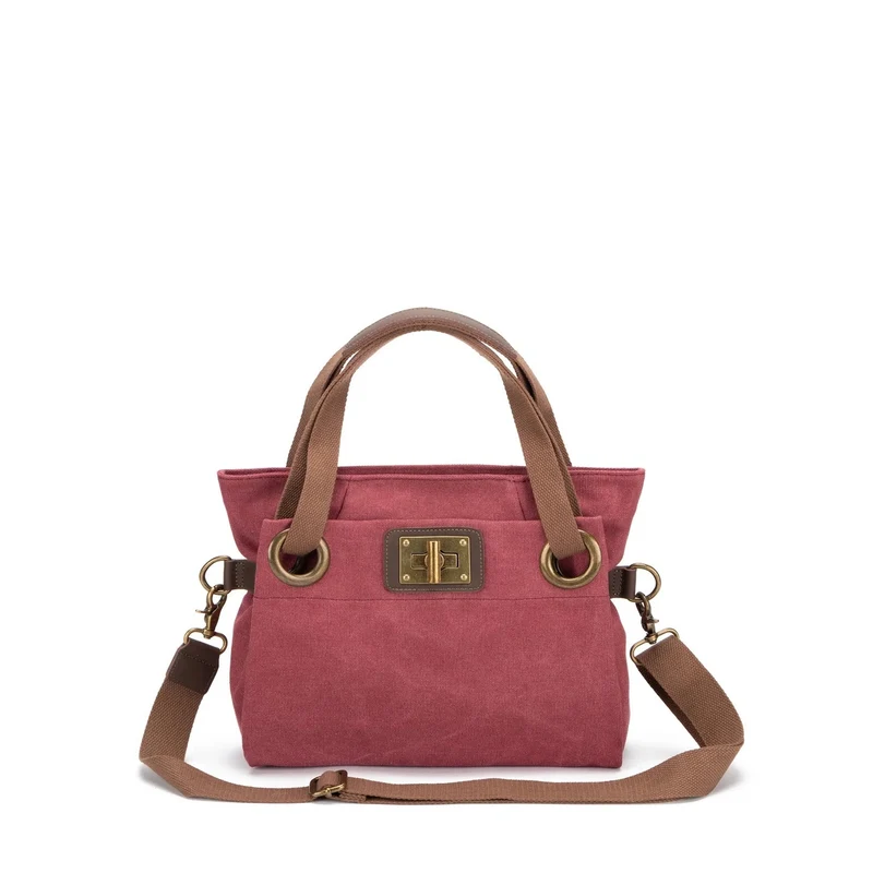 Sac porté épaule en cuir et toile PONT-DES-ARTS MINI Rouge bordeaux
