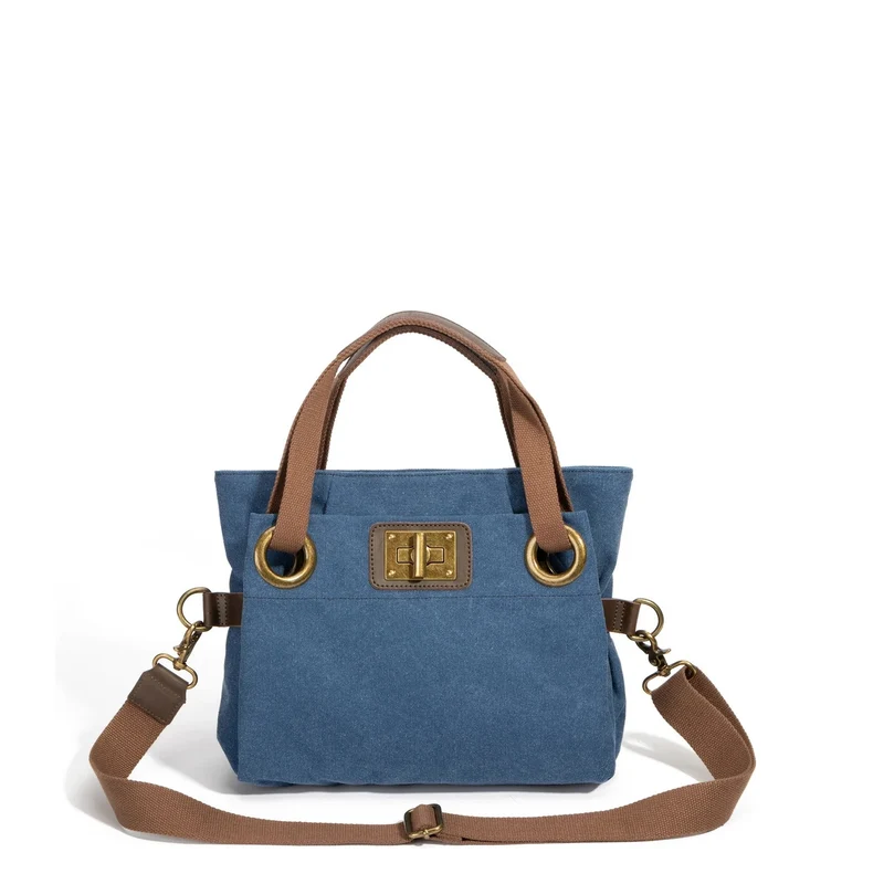 Sac porté épaule en cuir et toile PONT-DES-ARTS MINI Bleu denim