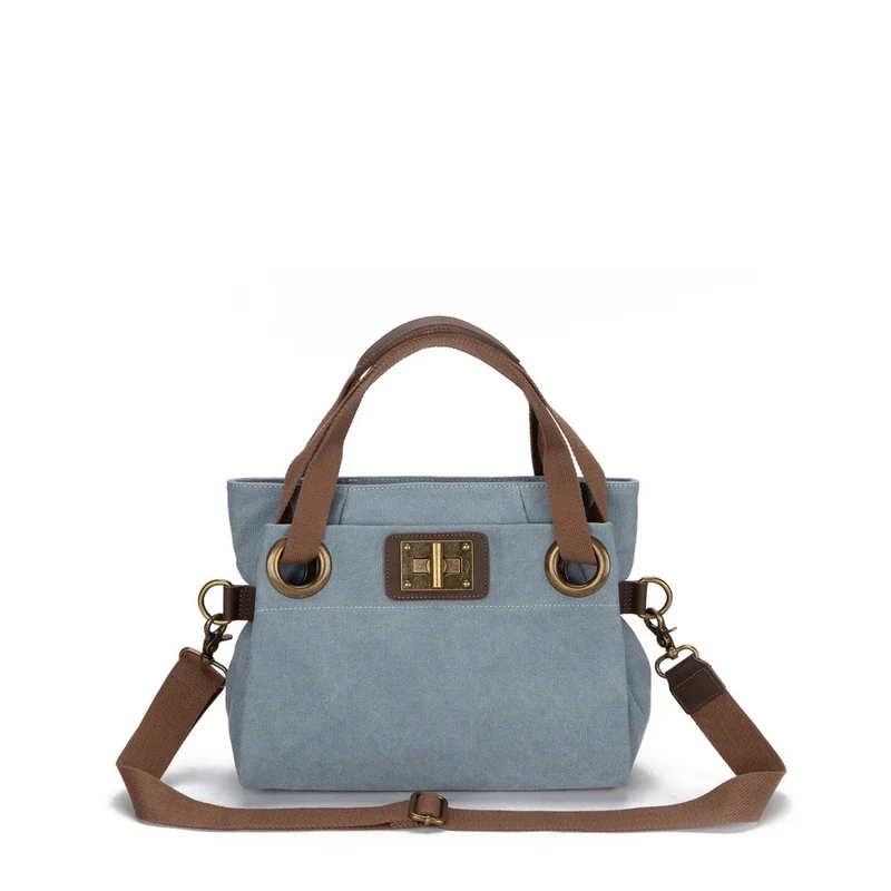 Sac porté épaule en cuir et toile PONT-DES-ARTS MINI Bleu gris