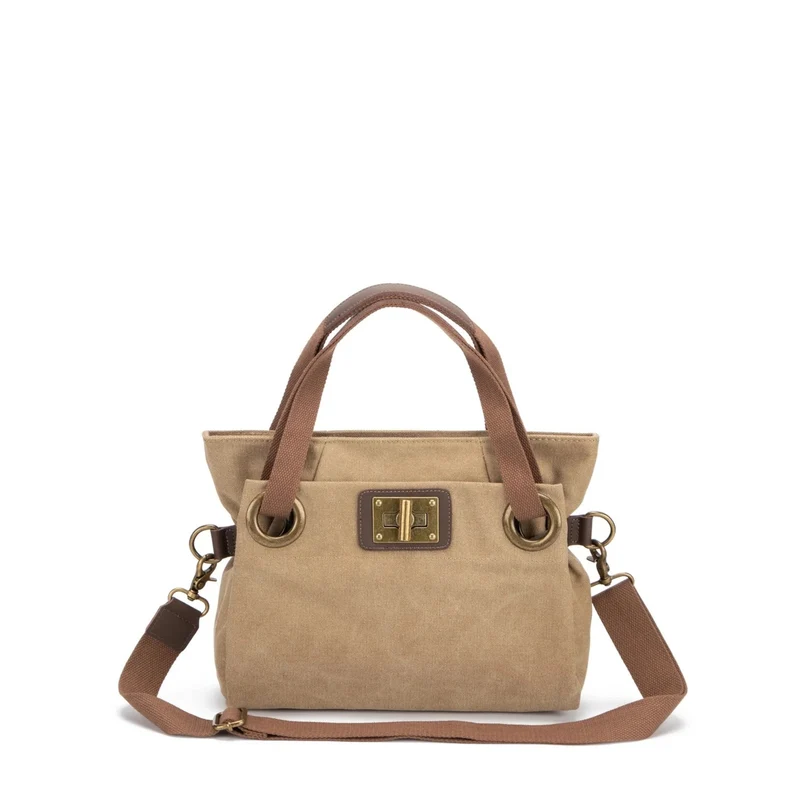 Sac porté épaule en cuir et toile PONT-DES-ARTS MINI Beige foncé
