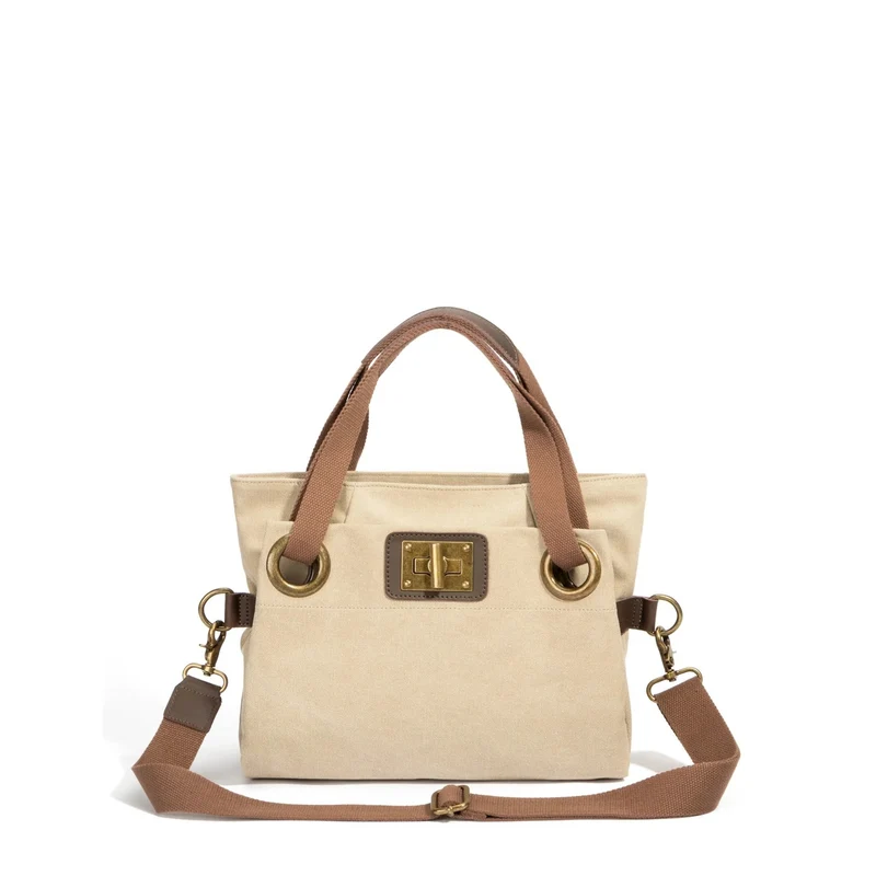 Sac porté épaule en cuir et toile PONT-DES-ARTS MINI Beige