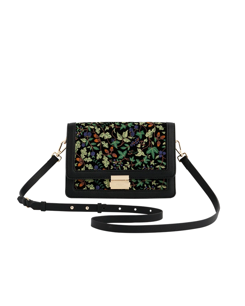 Black Embroidered Foldover Bag