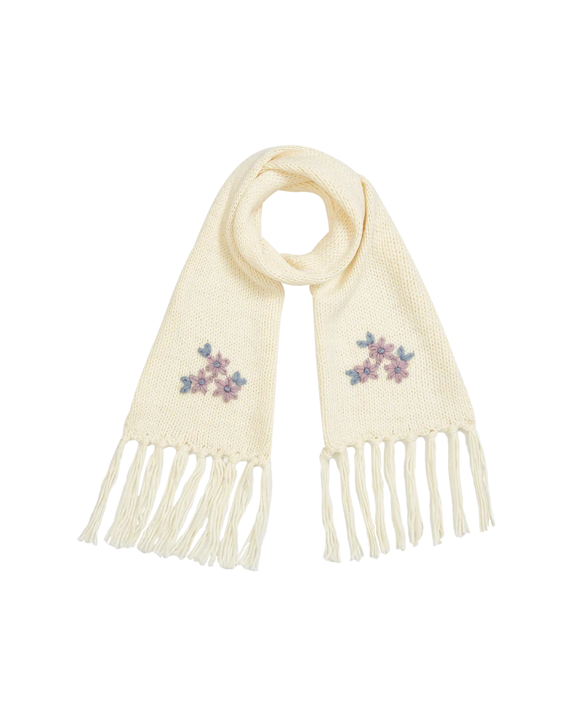 Forget-Me-Not Knitted Scarf in Cream