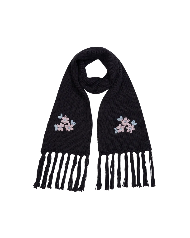 Forget-Me-Not Knitted Scarf in Navy