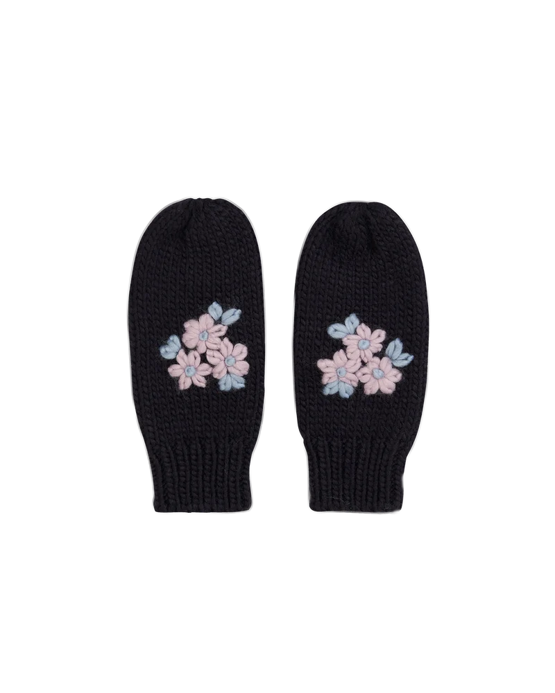 Forget-Me-Not Knitted Navy Mittens