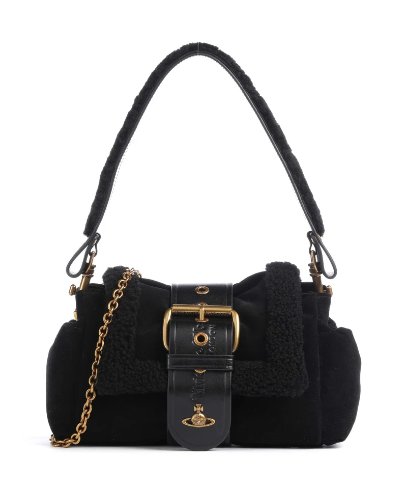 Vivienne Westwood Hazel Treasure Shearling Suede Sac porté épaule black