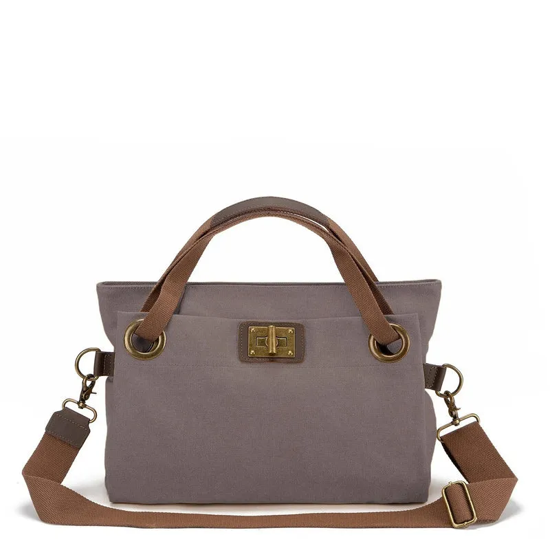 Sac porté épaule en cuir et toile TOBAGO M Gris taupé