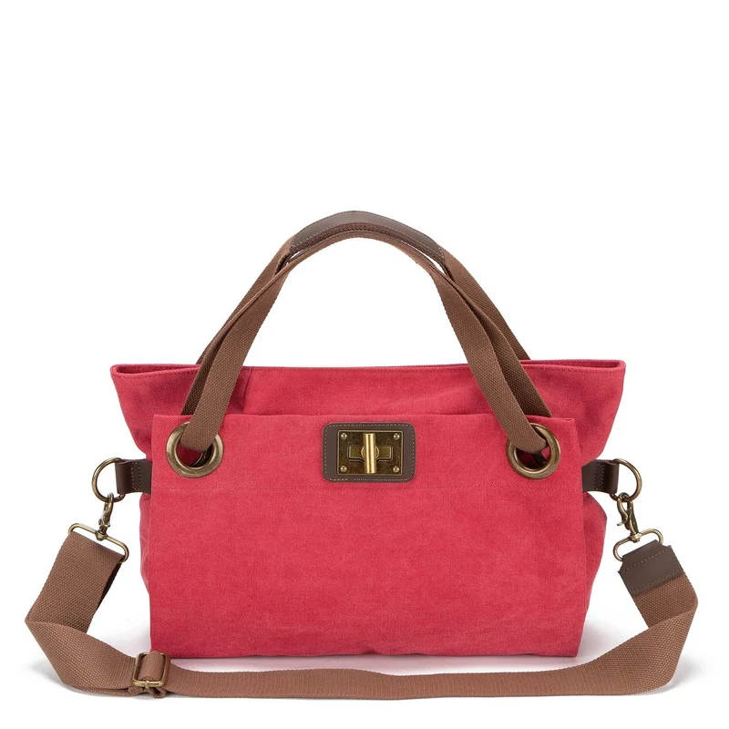 Sac porté épaule en cuir et toile TOBAGO M Rose framboise