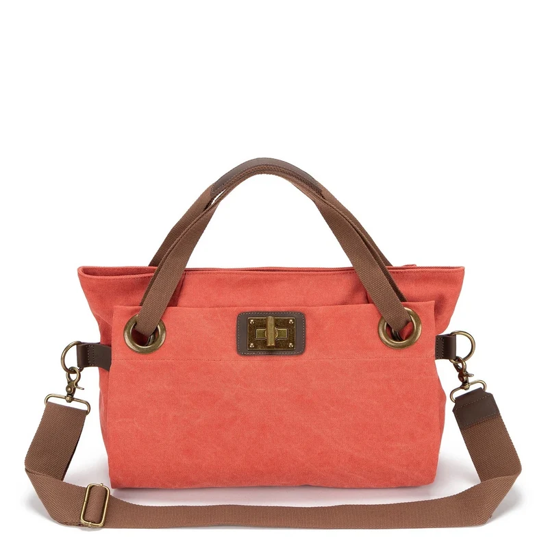 Sac porté épaule en cuir et toile TOBAGO M Rose corail