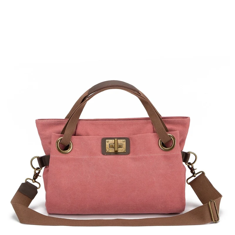 Sac porté épaule en cuir et toile TOBAGO M Rouge brique