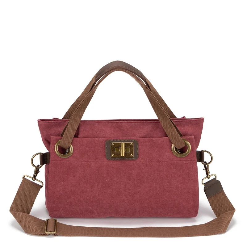 Sac porté épaule en cuir et toile TOBAGO M Rouge bordeaux