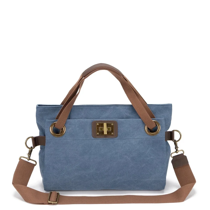 Sac porté épaule en cuir et toile TOBAGO M Bleu denim