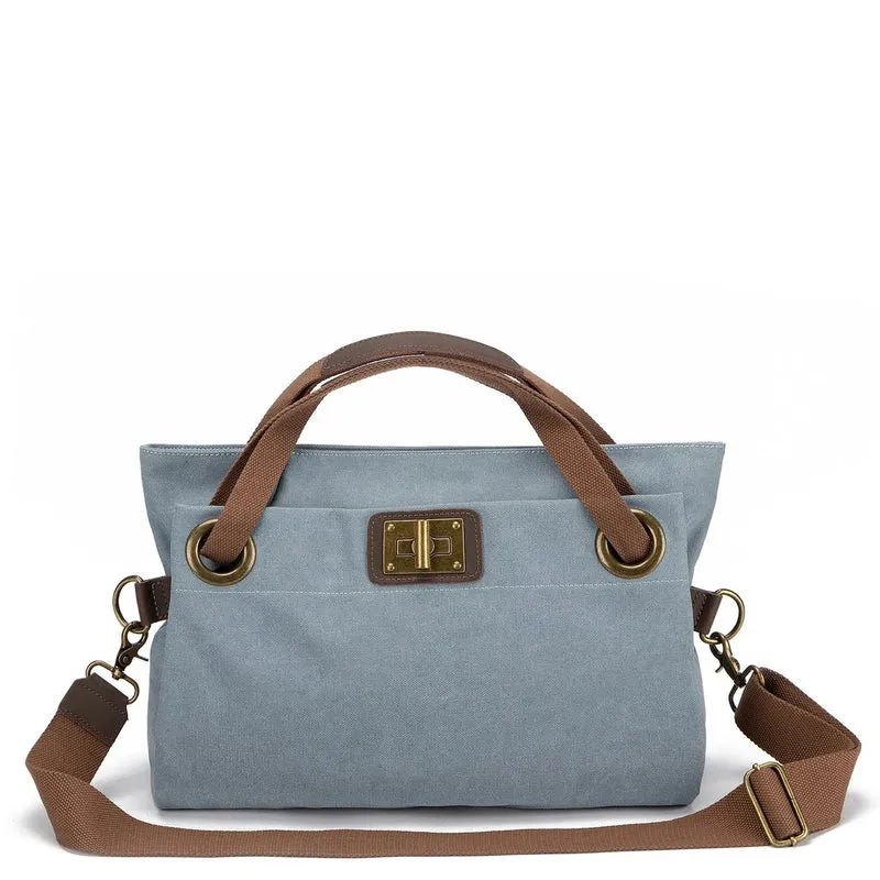 Sac porté épaule en cuir et toile TOBAGO M Bleu gris