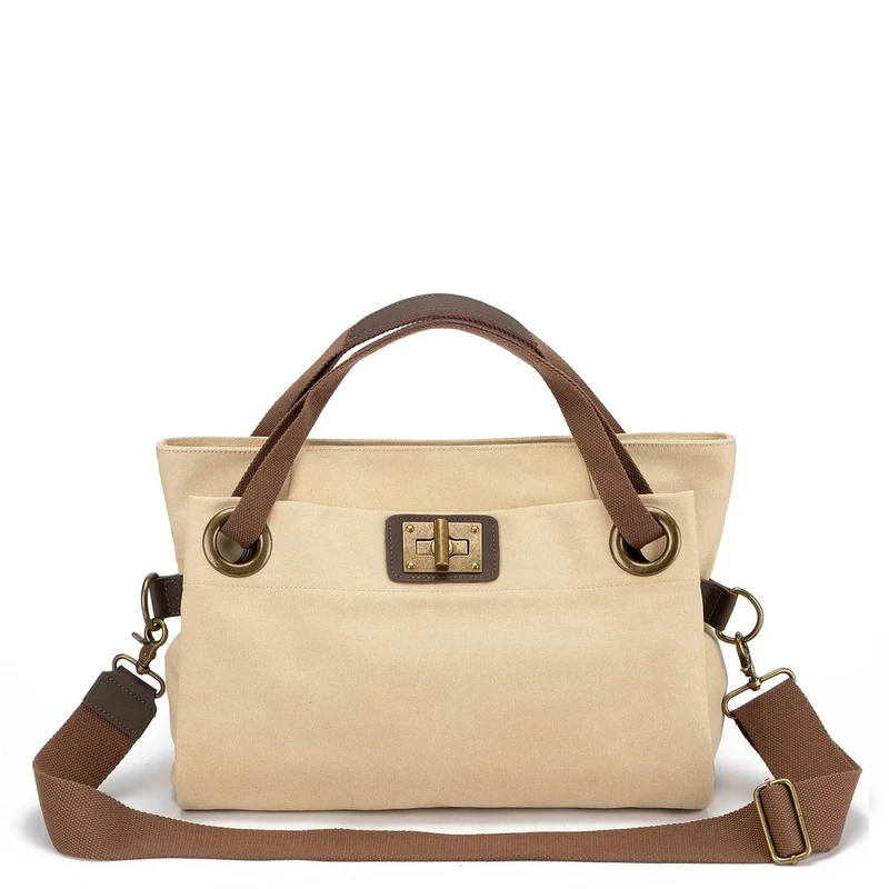 Sac porté épaule en cuir et toile TOBAGO M Beige