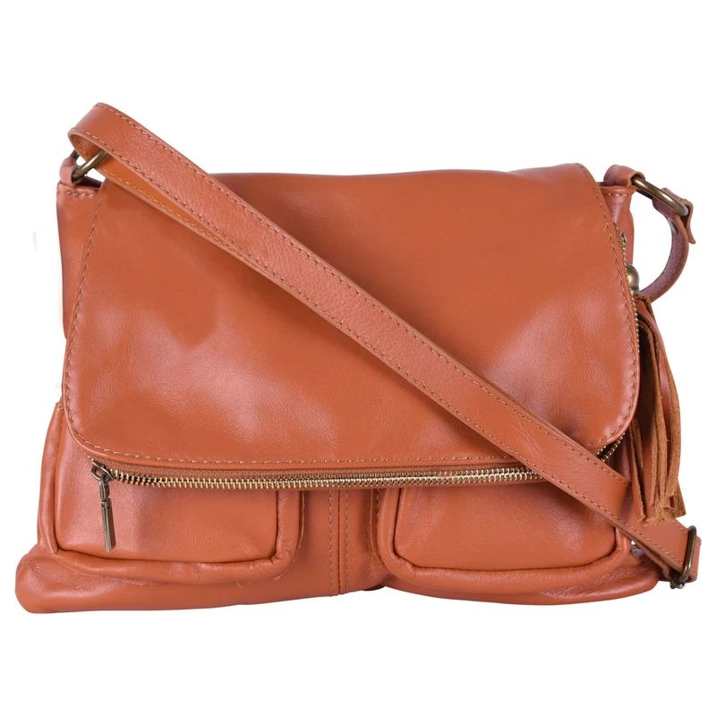Sac bandoulière en cuir lisse LITTLE AVRIL Cognac