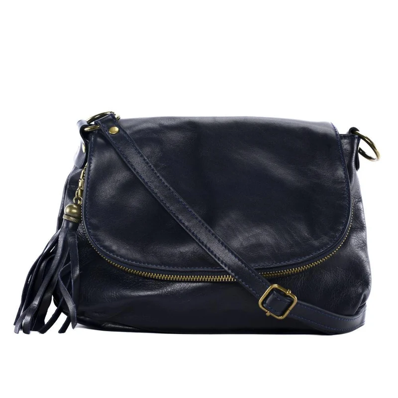 Sac bandoulière en cuir lisse 72 HEURES Bleu marine