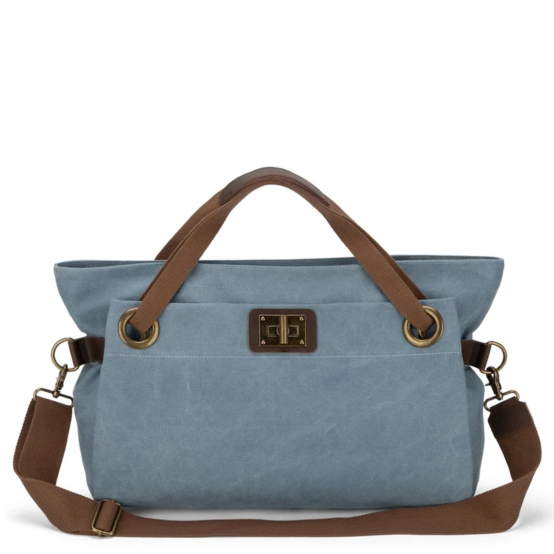 Sac week-end en cuir et toile TOBAGO L Bleu gris
