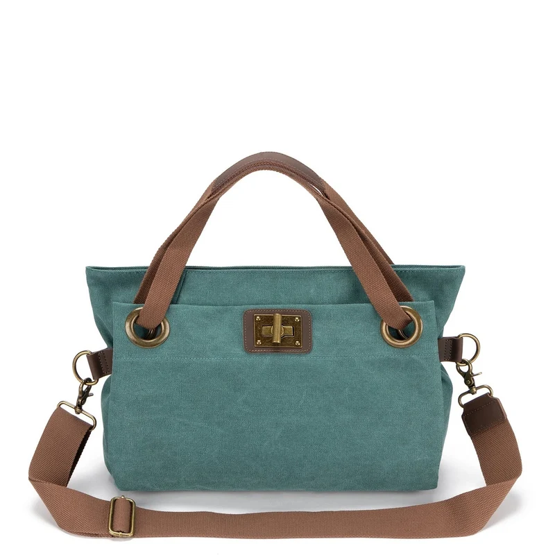 Sac porté épaule en cuir et toile TOBAGO M Vert canard